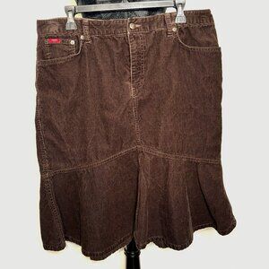 Chaps Denim Corduroy Brown Flare Skirt Size 14 Midi Pockets